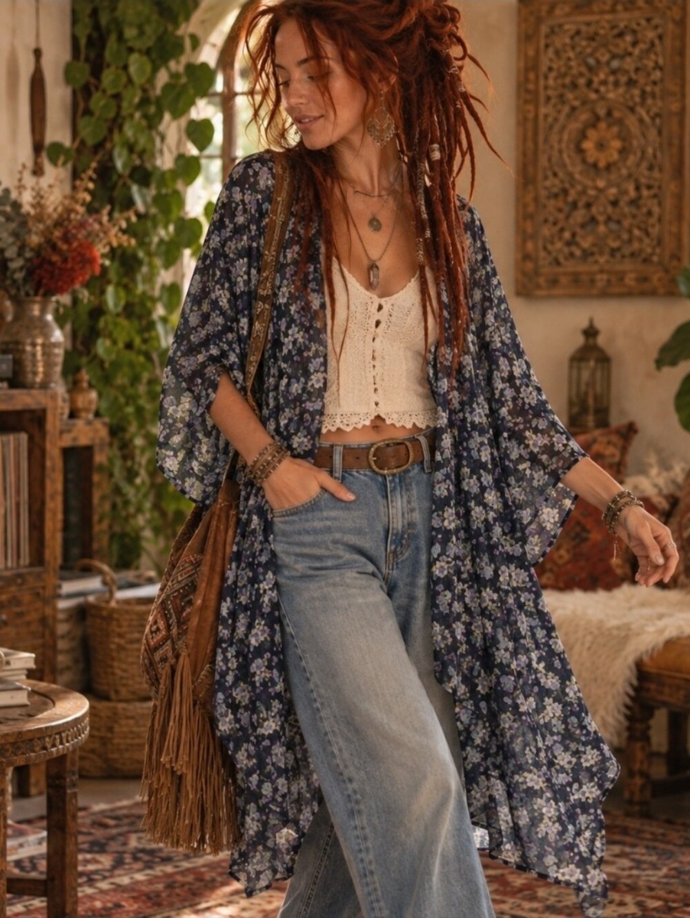 4/$15 Sheer Floral Kimono Navy Blue Lavender Boho Cottagecore 90s Festival Fall